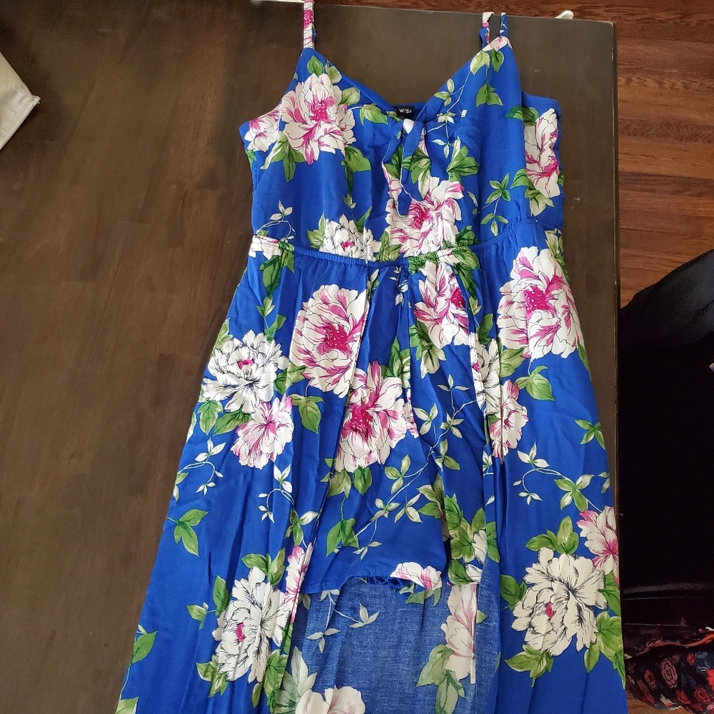 Blue floral print romper